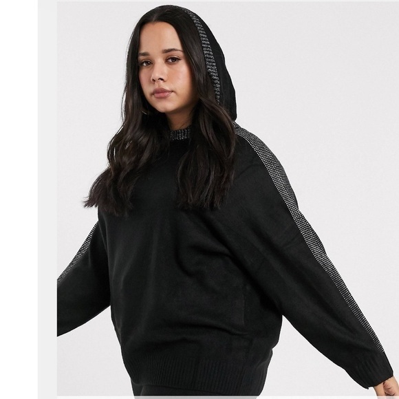 Asos Curve River Island plus hoodie sweater rhinestone detail in black 14/16 - Picture 4 of 11